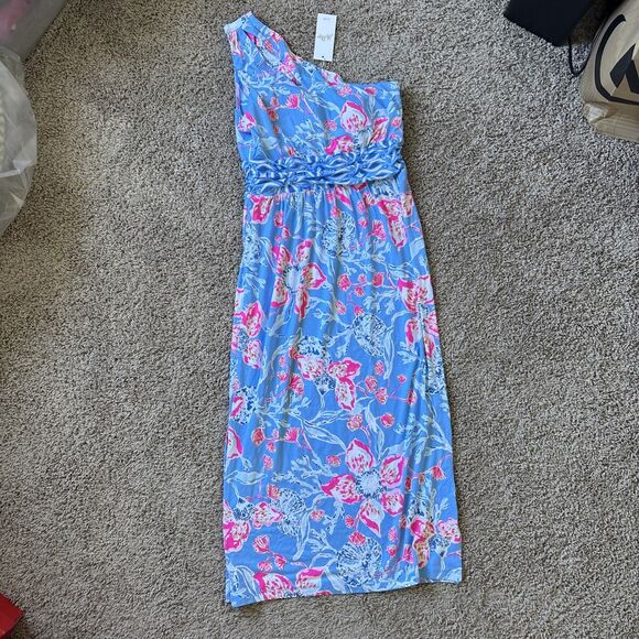 Lilly Pulitzer Helina One Shoulder Midi Dress Multi Bahamian Rhapsody Medium New - Picture 1 of 8